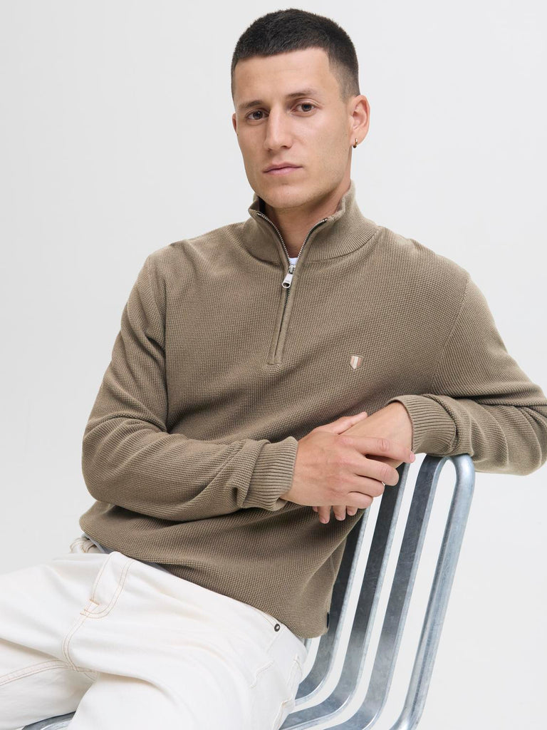 Jack&Jones Blurex Half Zip Knit Jumper Stone Grey