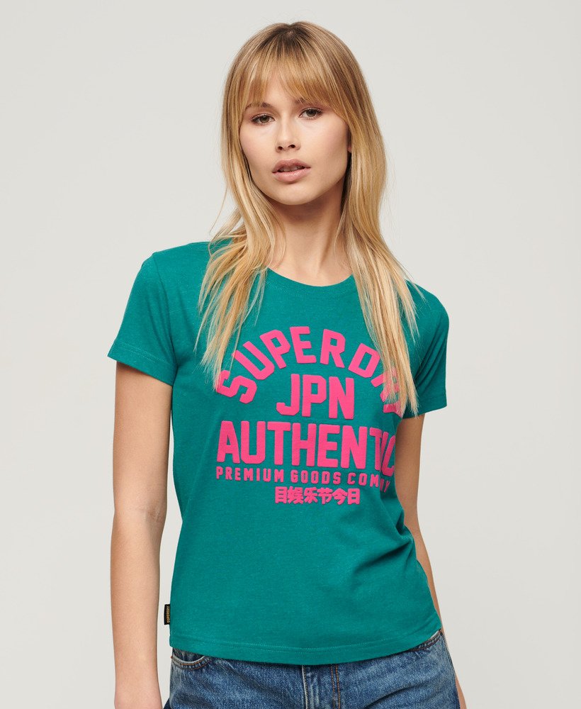 Women’s Superdry Puff Print Fitted T-Shirt in Ocean Green