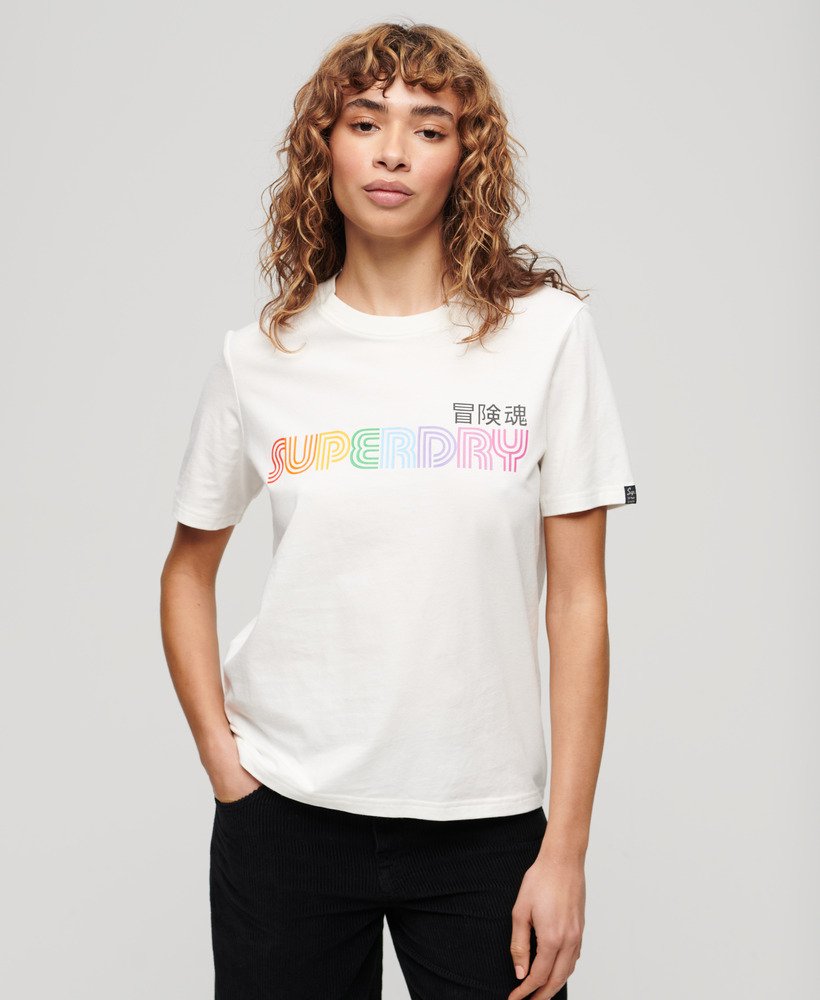 Women’s Superdry Rainbow Logo Relaxed Fit T-Shirt in Ecru