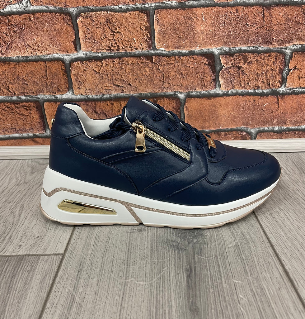 Womens Lloyd and Pryce Tommy Bowe Steed Zip Wedge Trainer in Navy