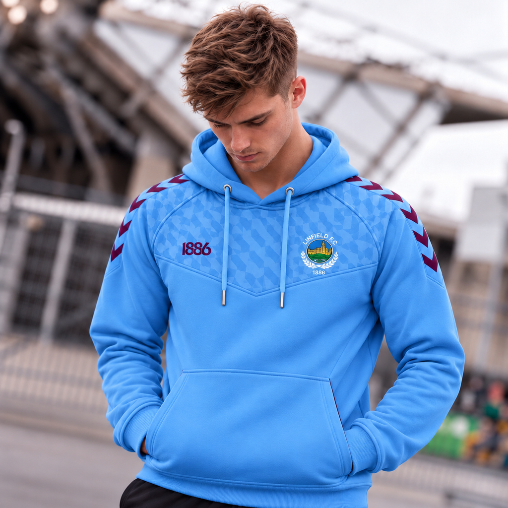 PRE ORDER! DELIVERY IN 5/6 WEEKS! Men's Linfield FC "Anderson" Retro Hoodie Sky Blue | Spirit of 1886