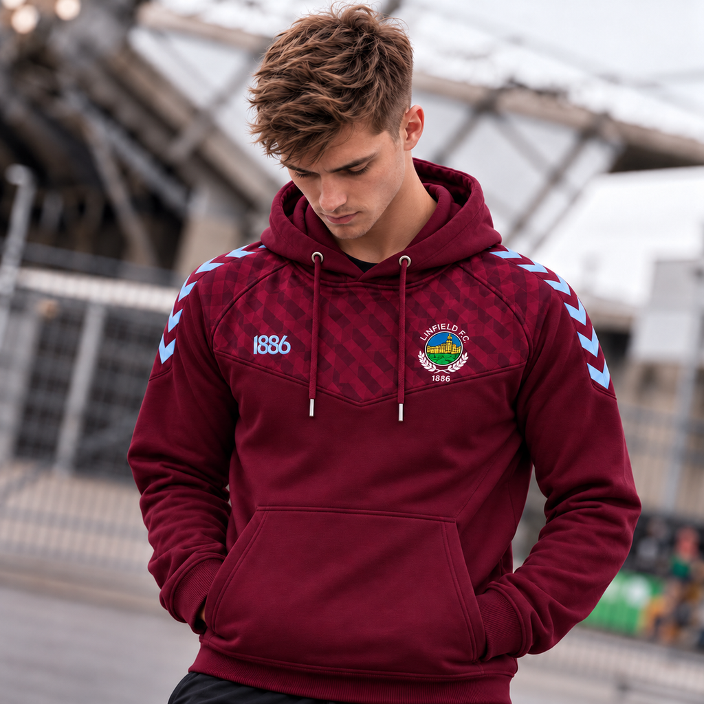 PRE ORDER! DELIVERY IN 5/6 WEEKS! Men's Linfield FC "Ferguson" Retro Hoodie Maroon | Spirit of 1886