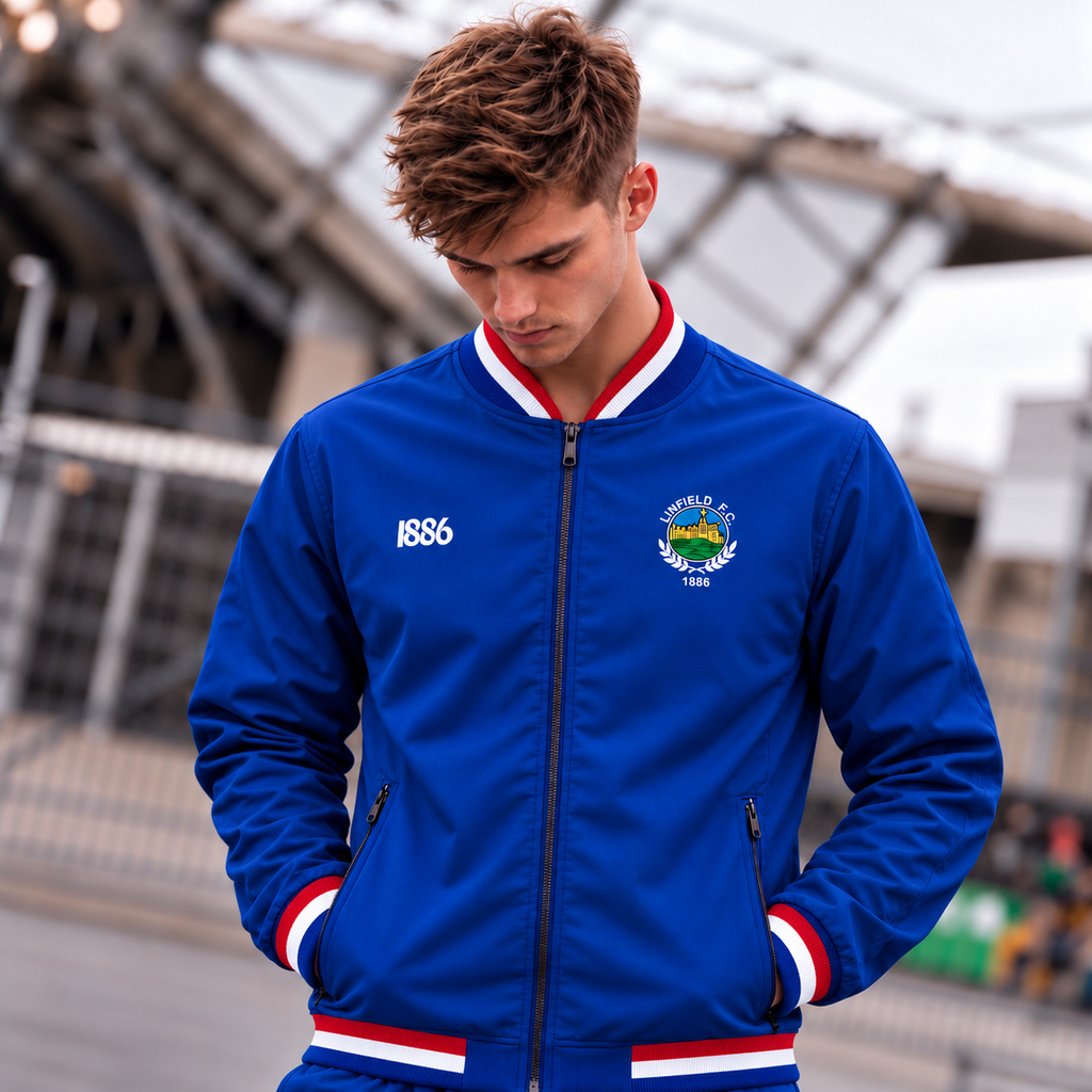 PRE ORDER! DELIVERY IN 5/6 WEEKS! Men's Linfield FC "Rafferty" Retro Bomber Jacket | Spirit of 1886