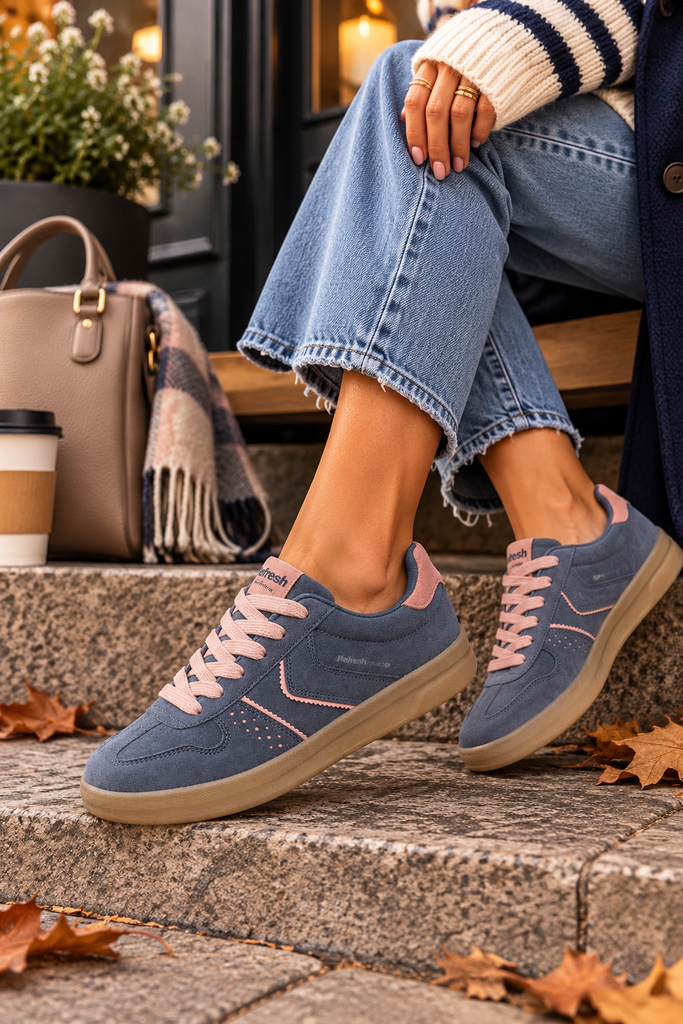 Refresh Ladies Denim Blue & Pink Trainers | Jeanius NI