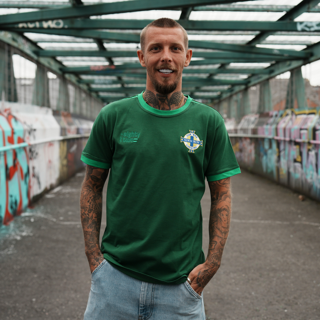 Spirit of 82 - Retro Northern Ireland Football Ringer Tee in Green/Green