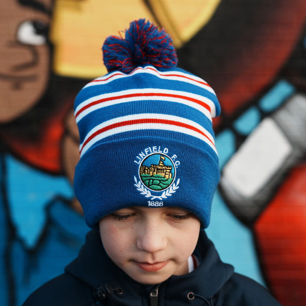 Spirit Of 1886 Linfield Bobble Hat "Stripe Royal/Red/White"