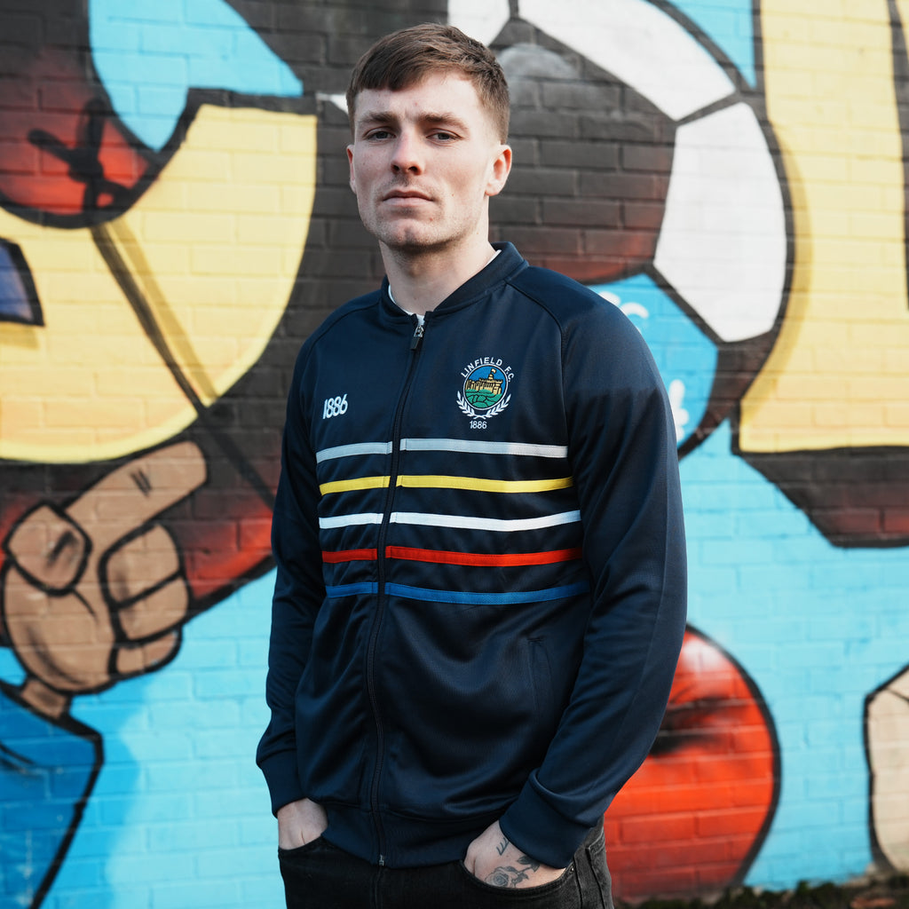Spirit Of 1886 Linfield Retro Track Top Le Coq Navy Stripe