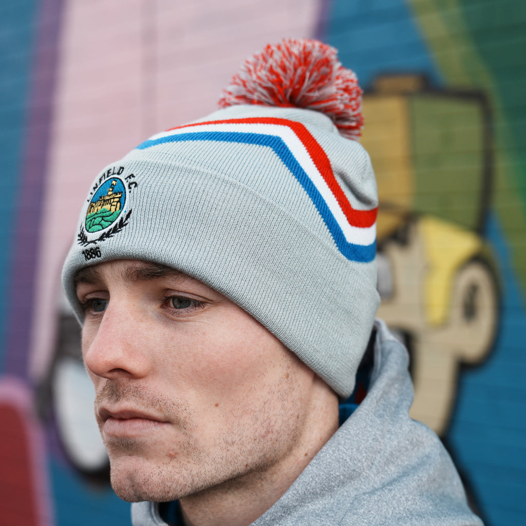 Spirit Of 1886 Linfield Bobble Hat "Zig-Zag Grey/Red/Blue"