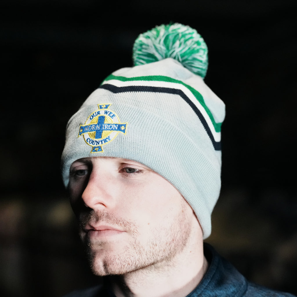 Spirit of 82 - Chevron Bobble Hat - Grey/Green/Navy
