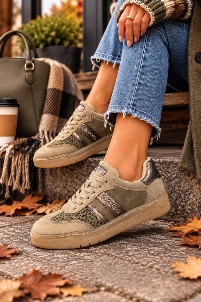 Refresh Ladies Khaki & Taupe Chunky Trainers | Jeanius