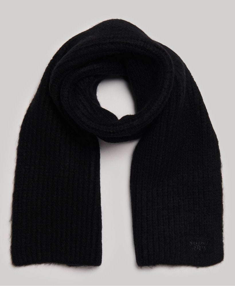 Womens Superdry Ribbed Knit Scarf in Black
