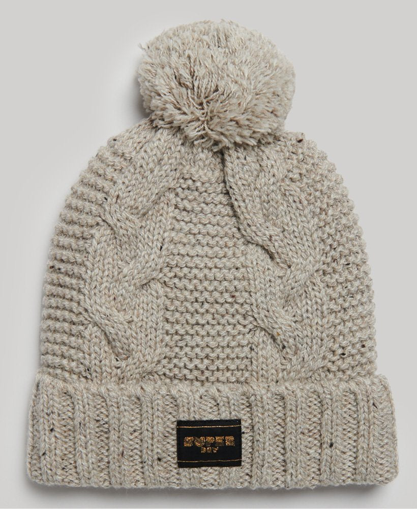 Womens Superdry Cable Knit Hat in Beige