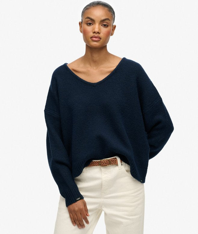 Women’s Superdry Brushed Oversize V Neck Jumper Eclipse Navy