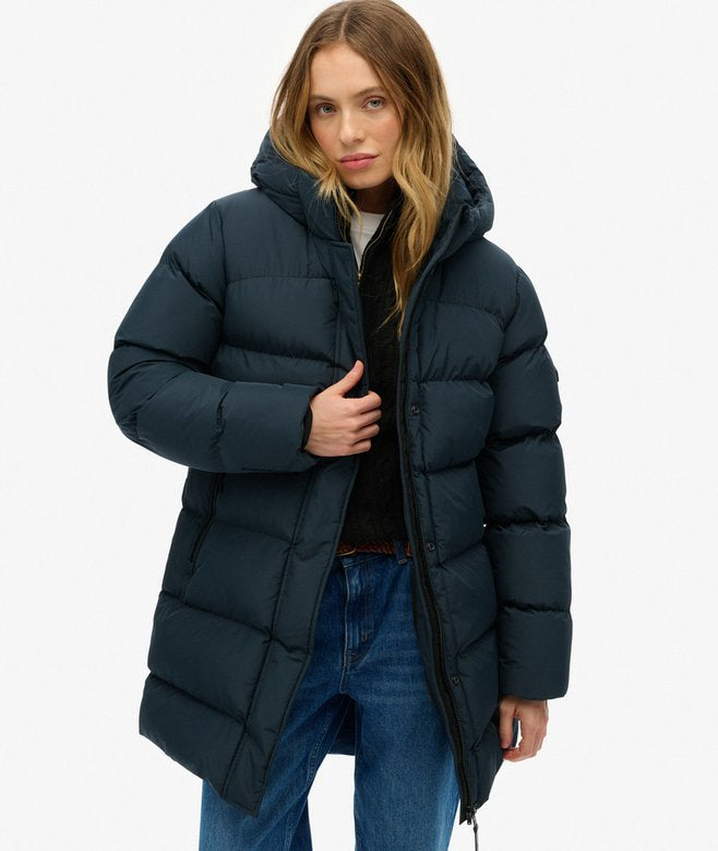 Women’s Superdry Hooded Sports Puffer Mid Length Jacket Blueberry Navy