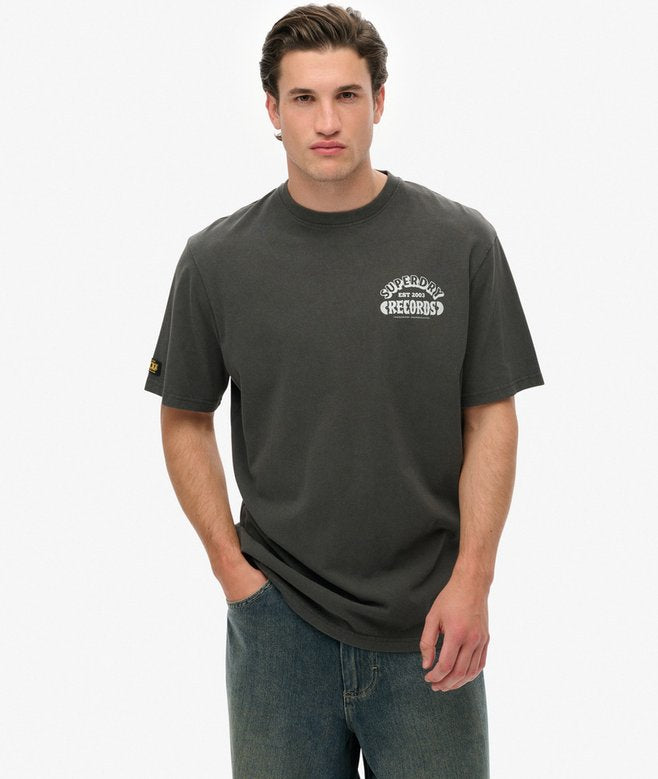 Superdry Record Label Oversize Tee Washed Black