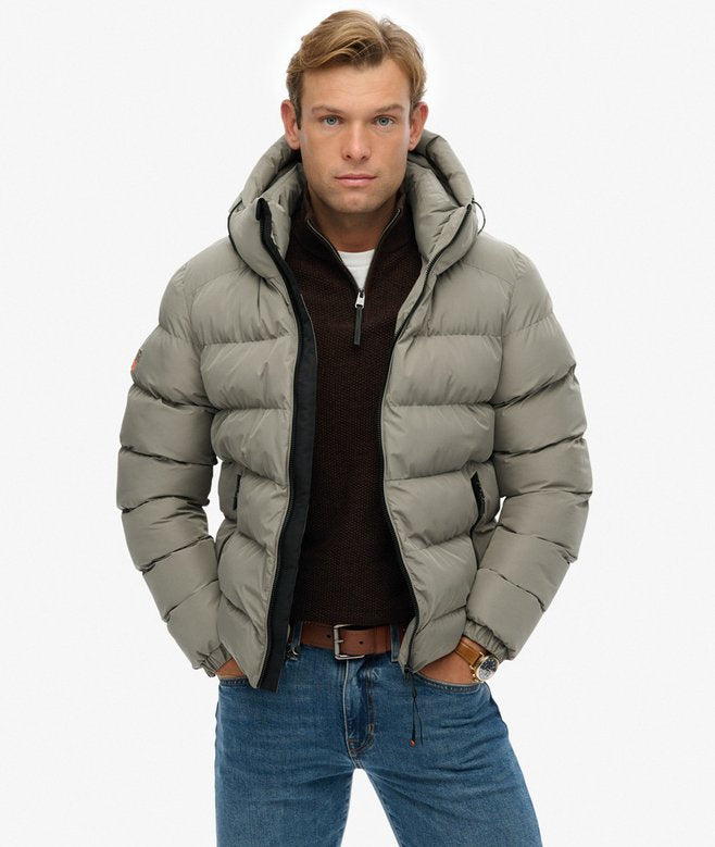 Superdry Hooded Sports Puffer Jacket Light Khaki Green