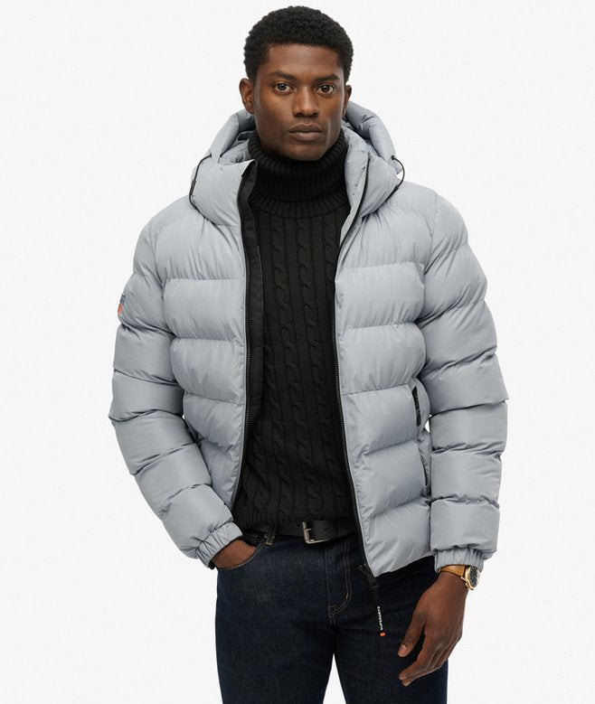 Superdry Hooded Sports Puffer Jacket Washed Denim