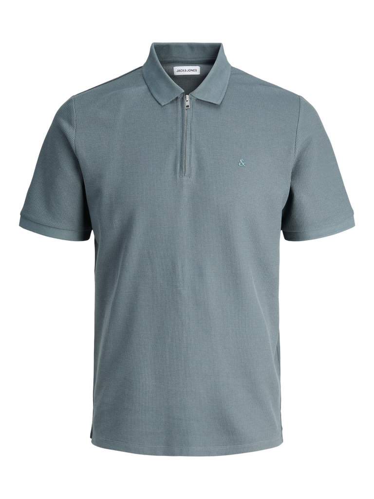 Jack&Jones Quarter Zip Polo in Stormy Weather Blue