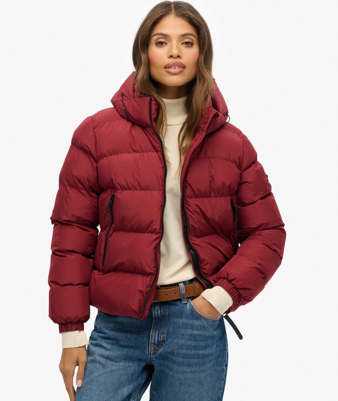 Women’s Superdry Hooded Sports Puffer Jacket Stanton Red