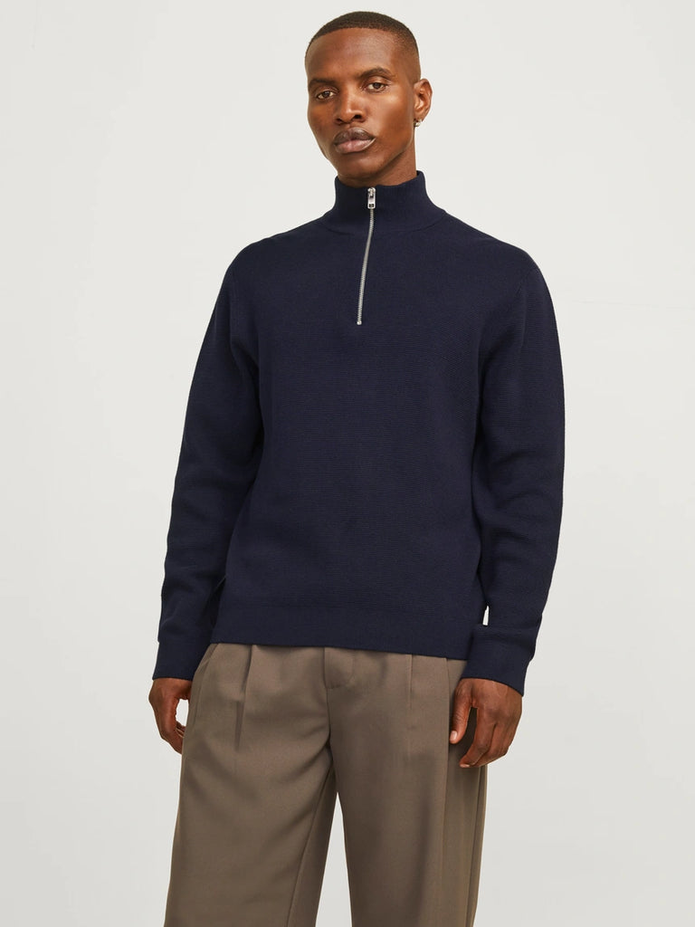 Jack&Jones Plain Knitted Quarter Zip Jumper Navy