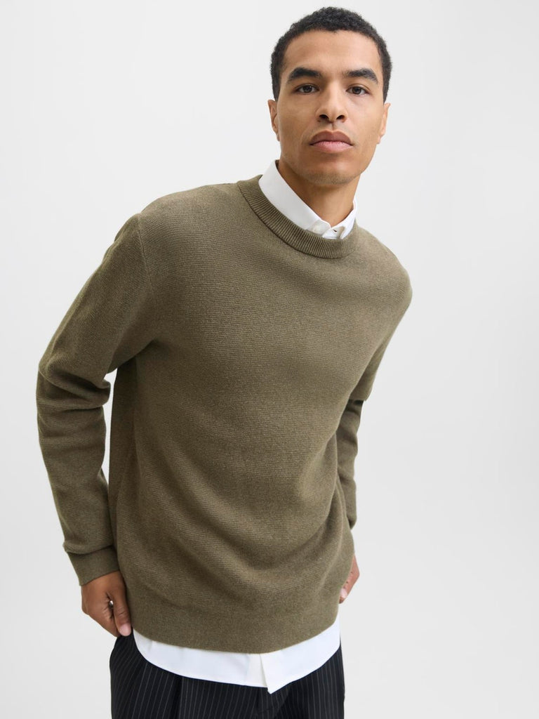 Jack&Jones Plain Knitted Crew Jumper GREEN / STONEGRAY