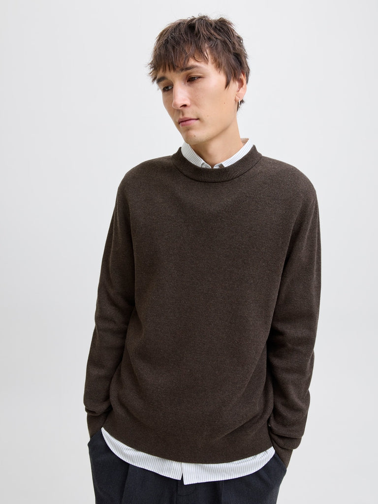 Jack&Jones Plain Knitted Crew Jumper BROWN/DELICIOSO