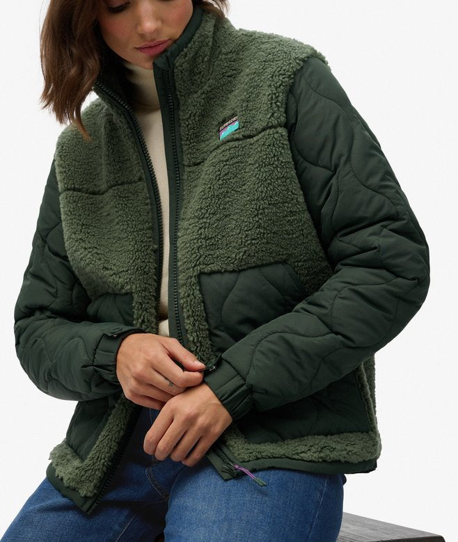 Women’s Superdry Hybrid Fleece Jacket Laurel Green