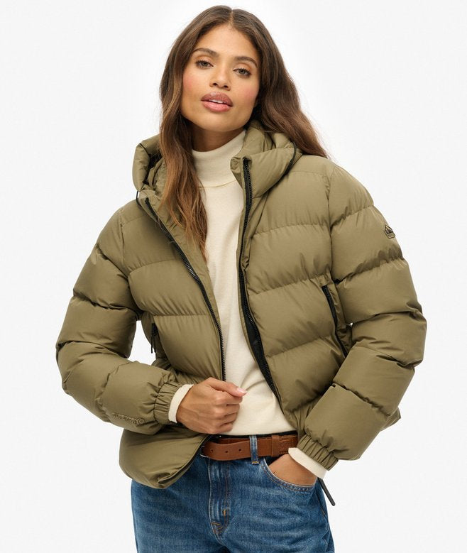 Women’s Superdry Hooded Sports Puffer Jacket Khaki