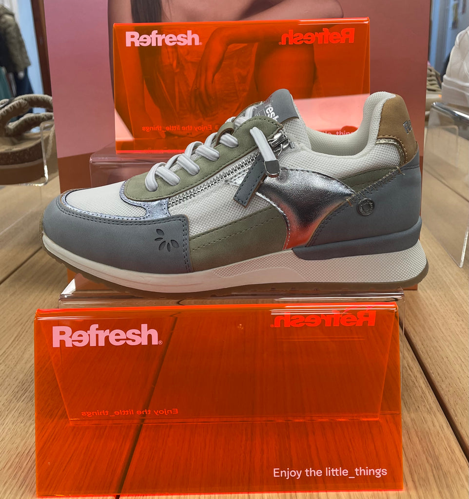 Refresh Ladies Zip Trainer in White/Blue/Sage