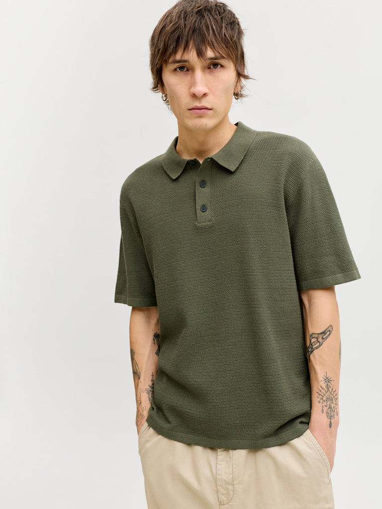 Jack&Jones Plain Knitted Polo in Dusty Olive