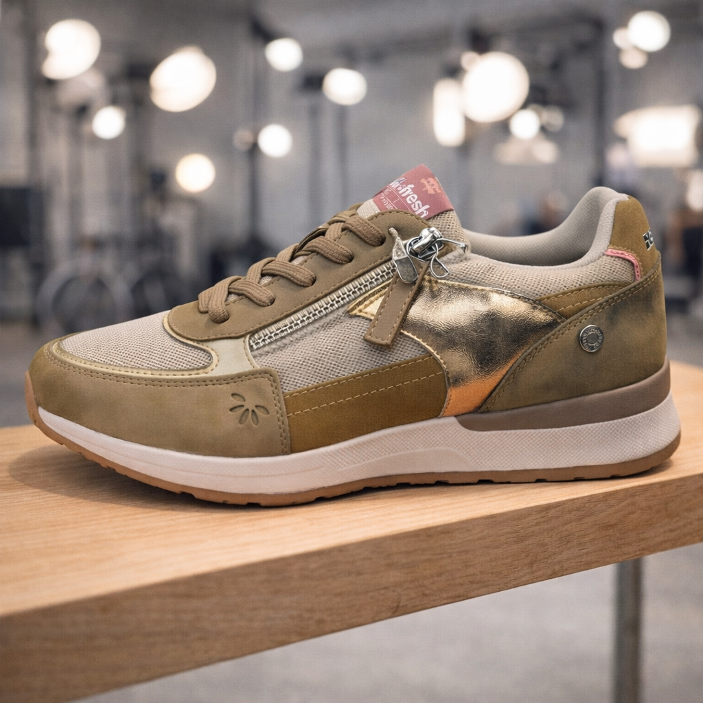 Refresh Women's Zip Trainer in Beige/Gold