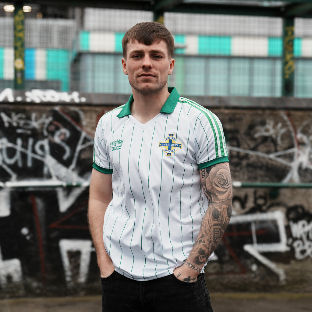 Spirit of 82 Northern Ireland retro football jersey white green Belfast Northern Ireland