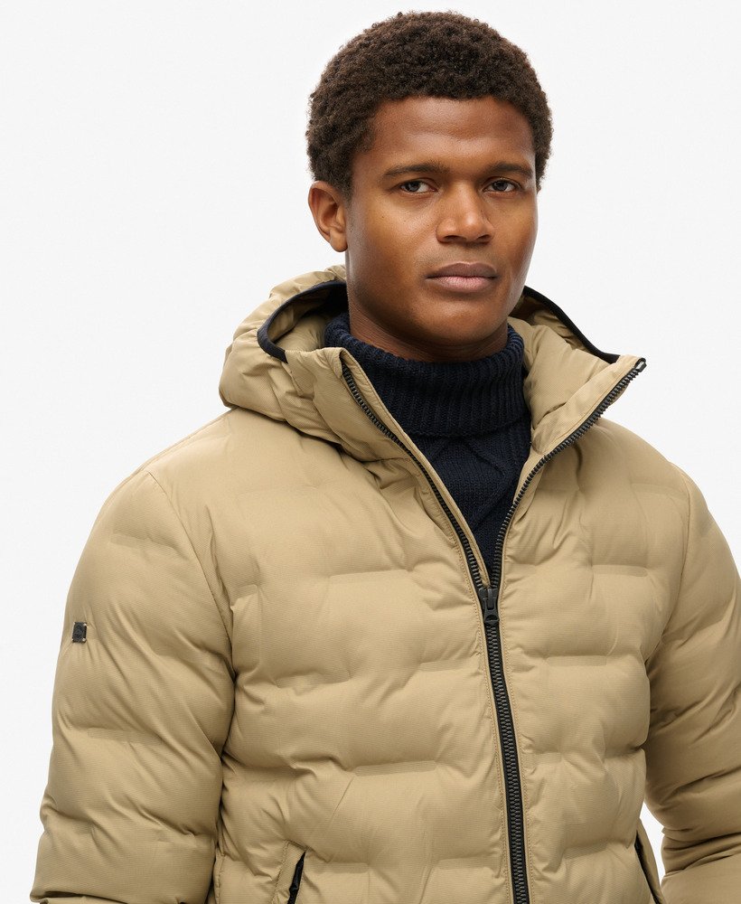 Superdry Men’s Hooded Puffer Jacket in Sand Beige