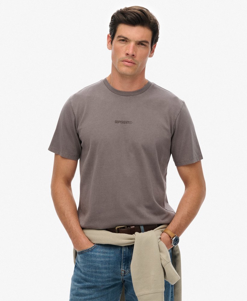 Superdry Micro Logo T Shirt Dark Peeble Grey